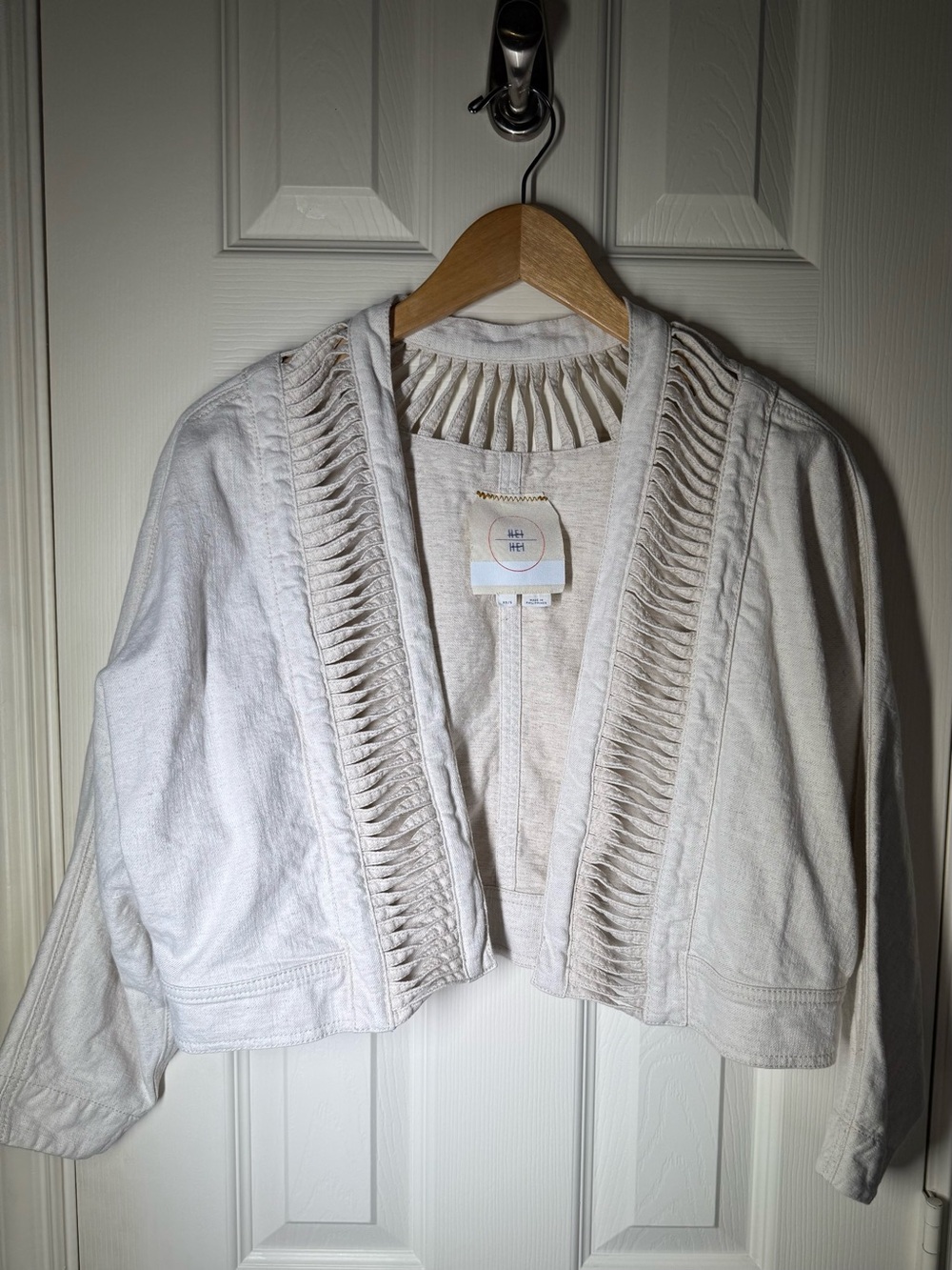 Anthropologie Hei Hei Sz XS/S Cream Open-Front Cropped Ladder-Cotton Cardigan